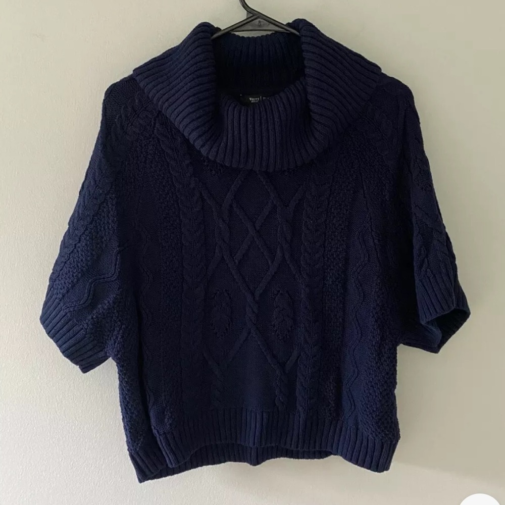 White House Black Market Blue Cowl Neck Short Sleeve Cozy Knit Sweater Womens XS